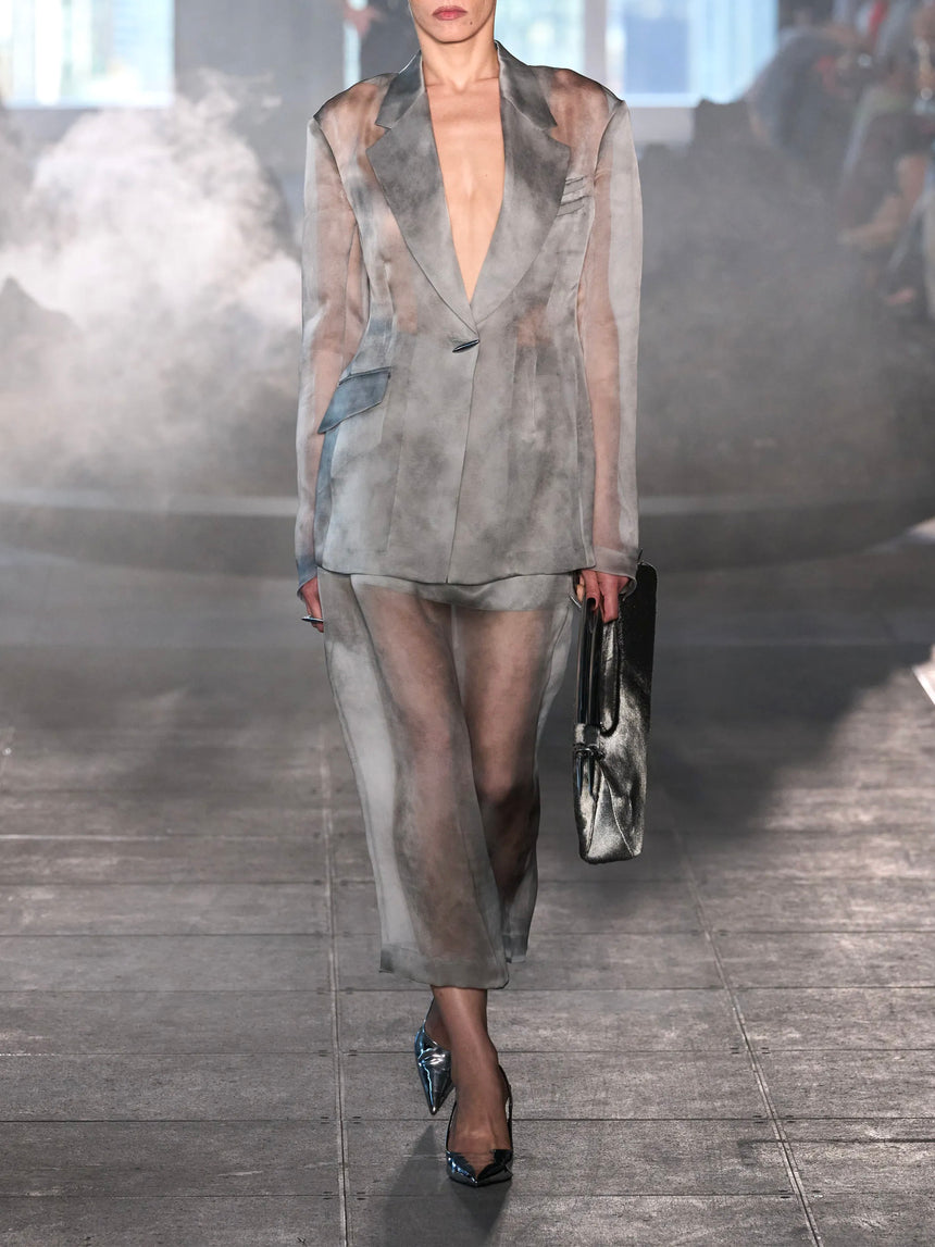 TAILORED BLAZER IN SILK ORGANZA - FOG GREY