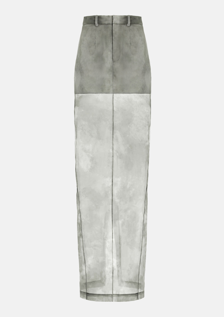 FOG TAILORED SILK PILLAR SKIRT - FOG GREY