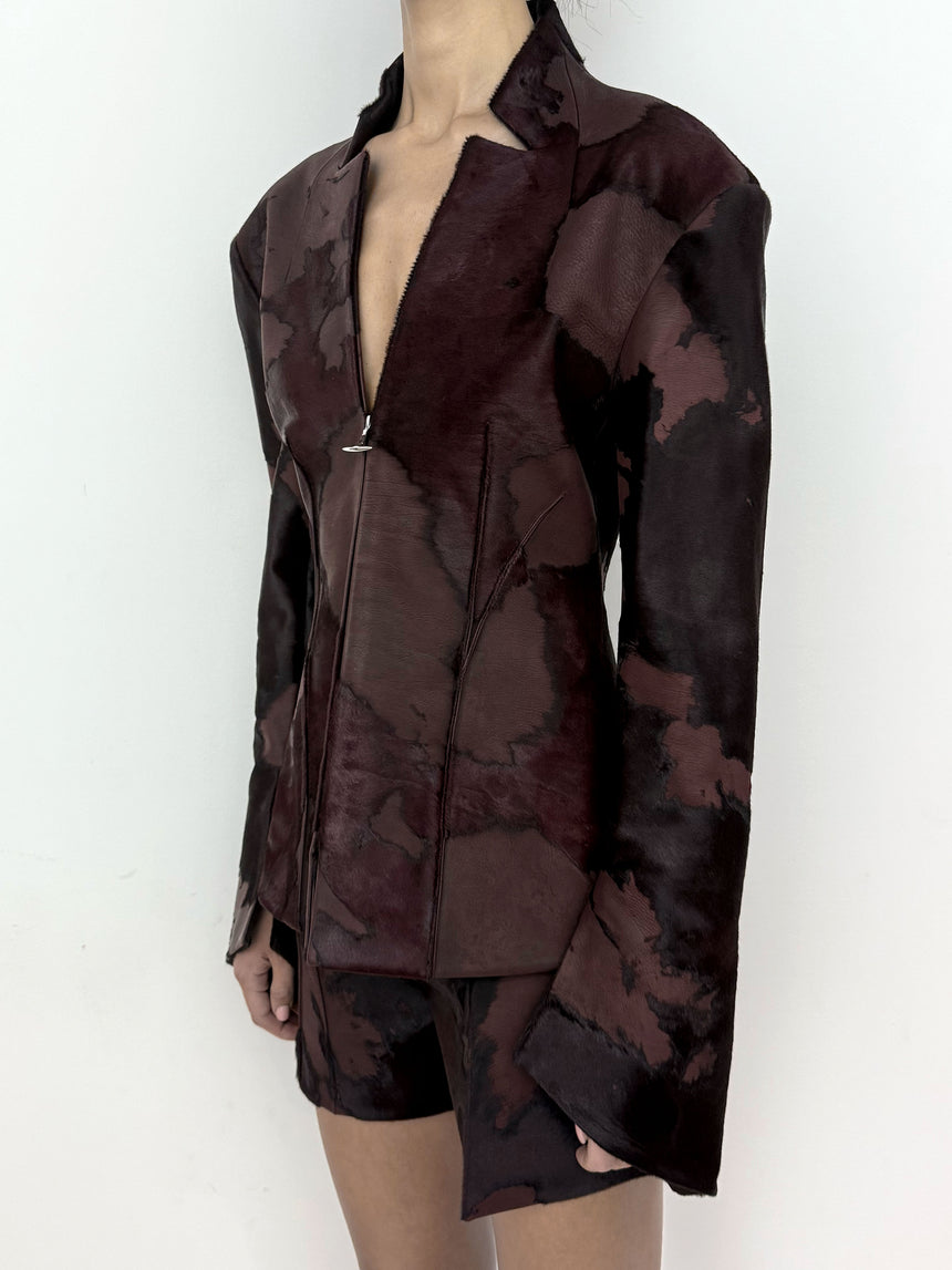 (SS26 PRE-ORDER) BURNOUT LEATHER BLAZER - BURGUNDY