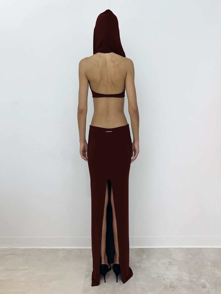 (SS26 PRE-ORDER) BELTED HOOD BRALETTE - BURGUNDY