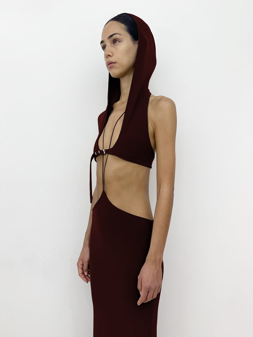 (SS26 PRE-ORDER) BELTED HOOD BRALETTE - BURGUNDY