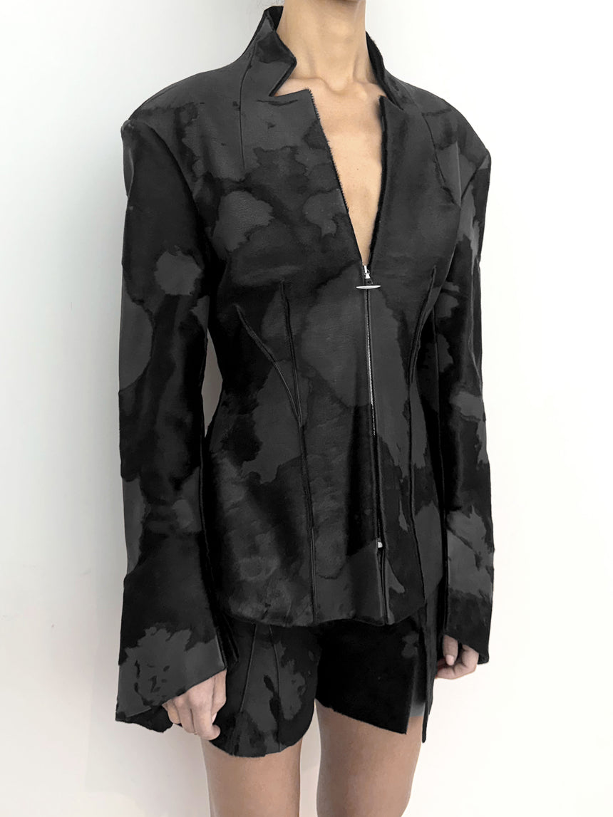 (SS26 PRE-ORDER) BURNOUT LEATHER MINI SHORTS - BLACK