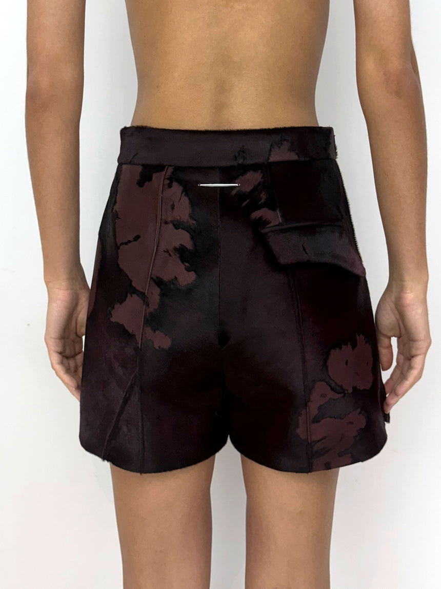 (SS26 PRE-ORDER) BURNOUT LEATHER MINI SHORTS - BURGUNDY