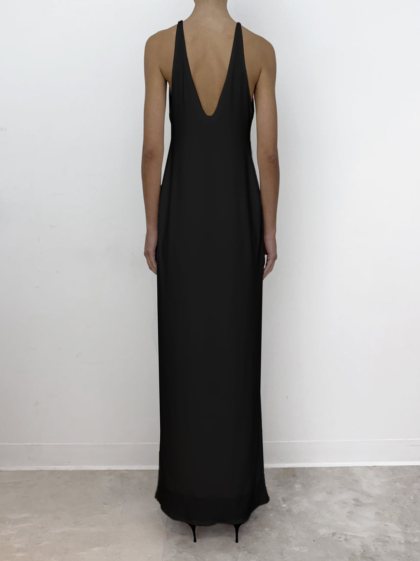 (SS26 PRE-ORDER) BELTED MAXI PILLAR DRESS - BLACK