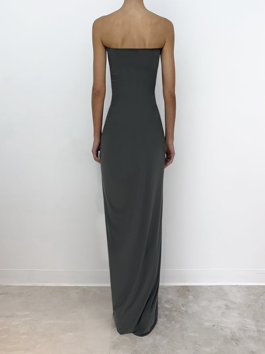 (SS26 PRE-ORDER) RELIC CHARMS STRAPLESS MAXI DRESS - GREY