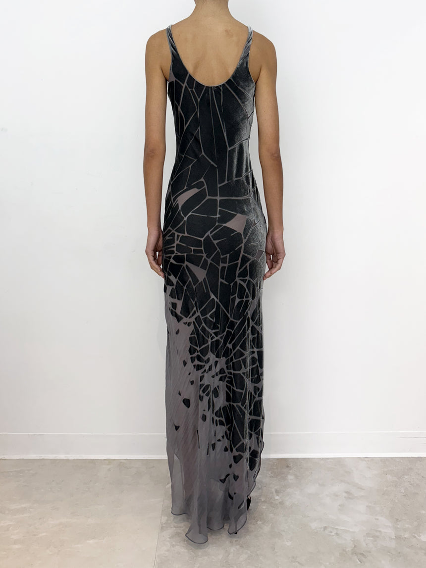 (SS26 PRE-ORDER) CRACKED BIAS MAXI DRESS - GREY