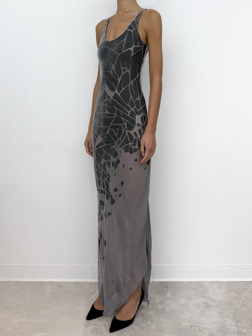 (SS26 PRE-ORDER) CRACKED BIAS MAXI DRESS - GREY