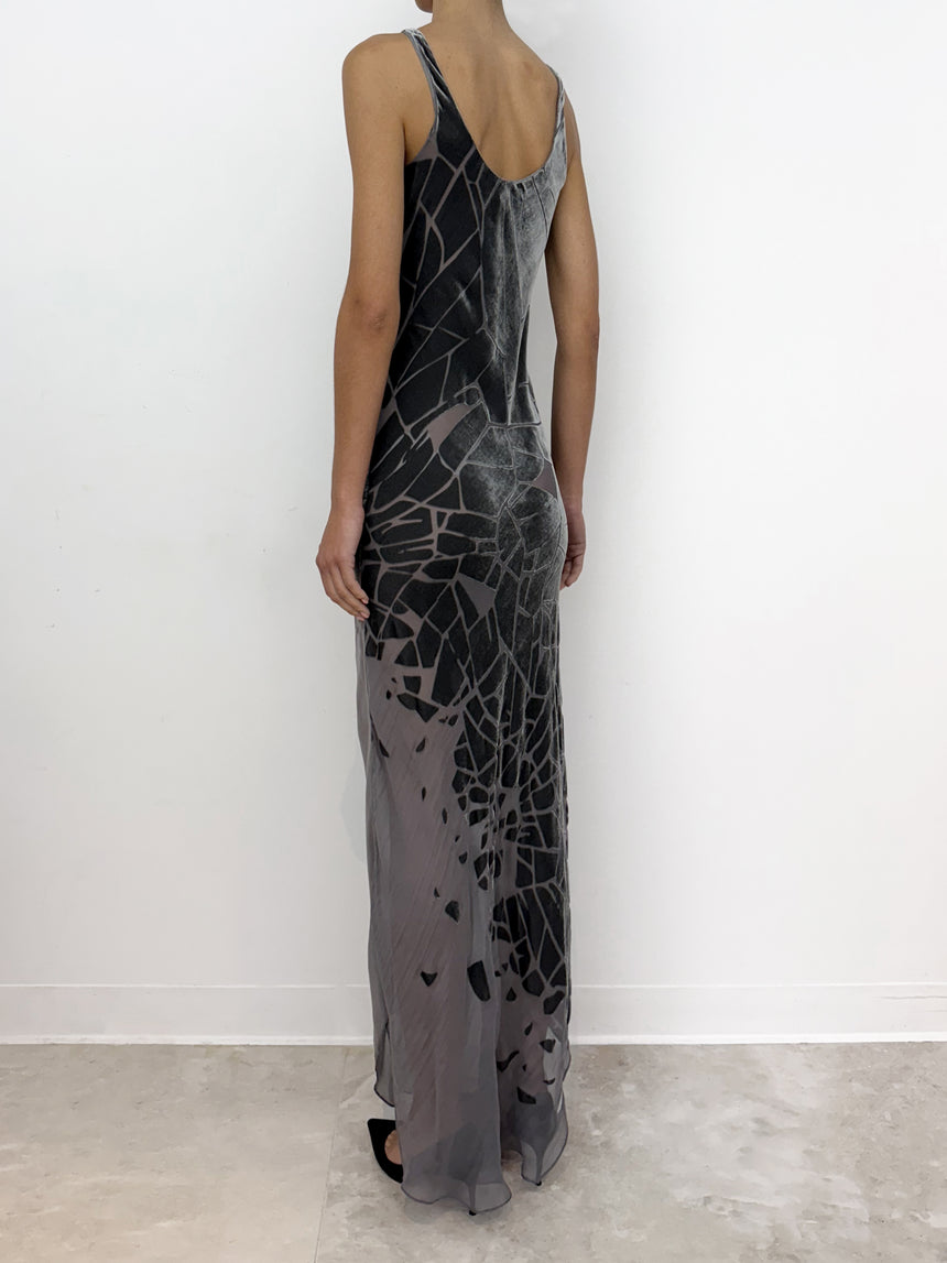(SS26 PRE-ORDER) CRACKED BIAS MAXI DRESS - GREY