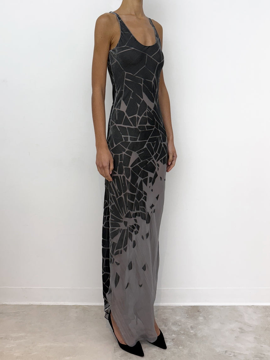 (SS26 PRE-ORDER) CRACKED BIAS MAXI DRESS - GREY