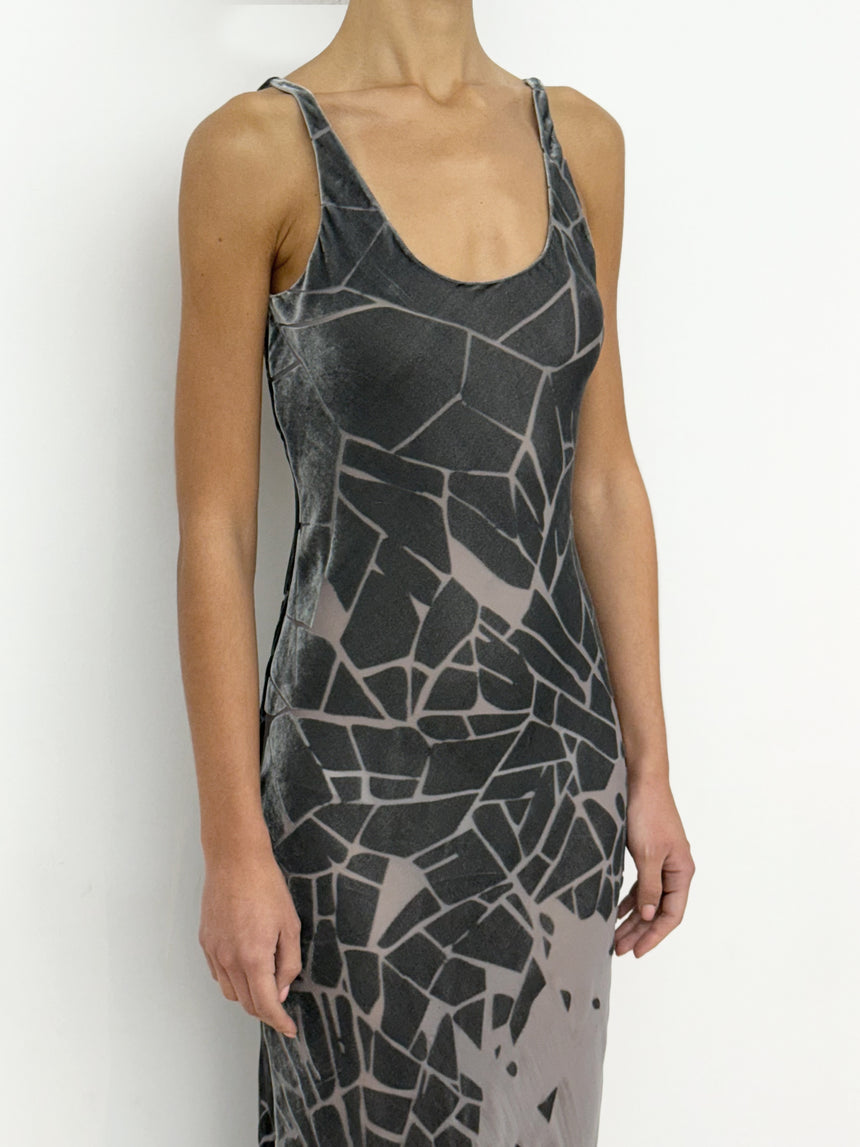 (SS26 PRE-ORDER) CRACKED BIAS MAXI DRESS - GREY