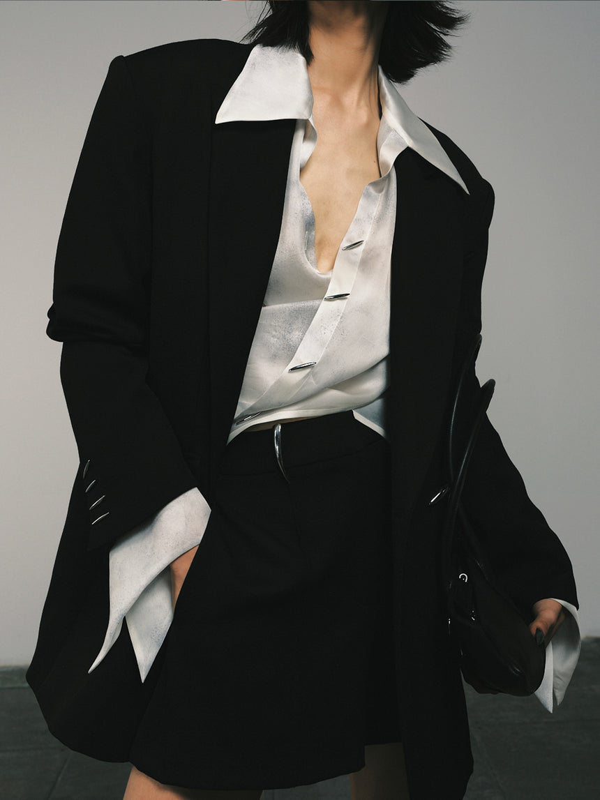 SILK SATIN ORGANZA STITCHES WRAP SHIRT - ASH WHITE