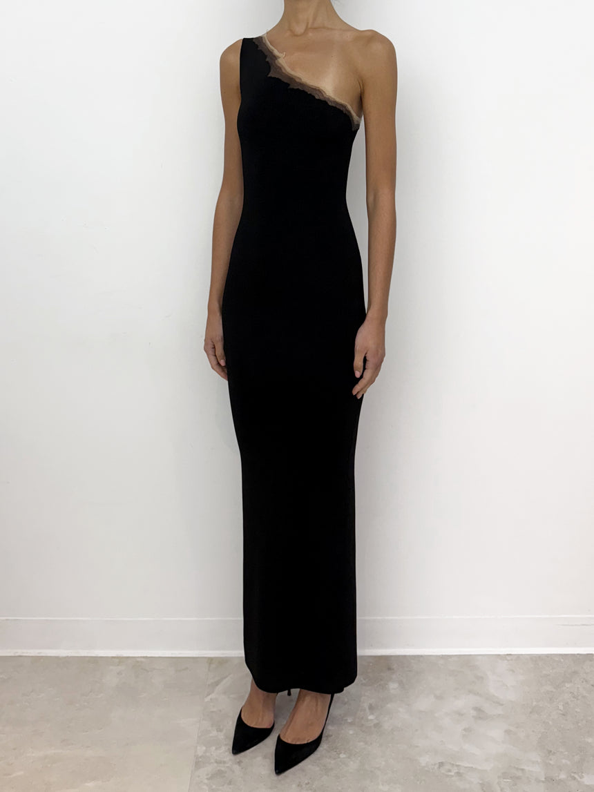 (SS26 PRE-ORDER) FLAME ONE SHOULDER MAXI DRESS - BLACK