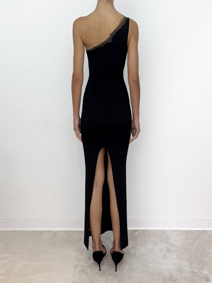 (SS26 PRE-ORDER) FLAME ONE SHOULDER MAXI DRESS - BLACK