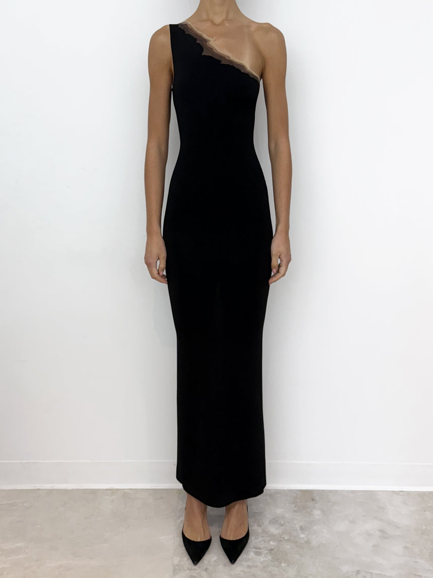 (SS26 PRE-ORDER) FLAME ONE SHOULDER MAXI DRESS - BLACK