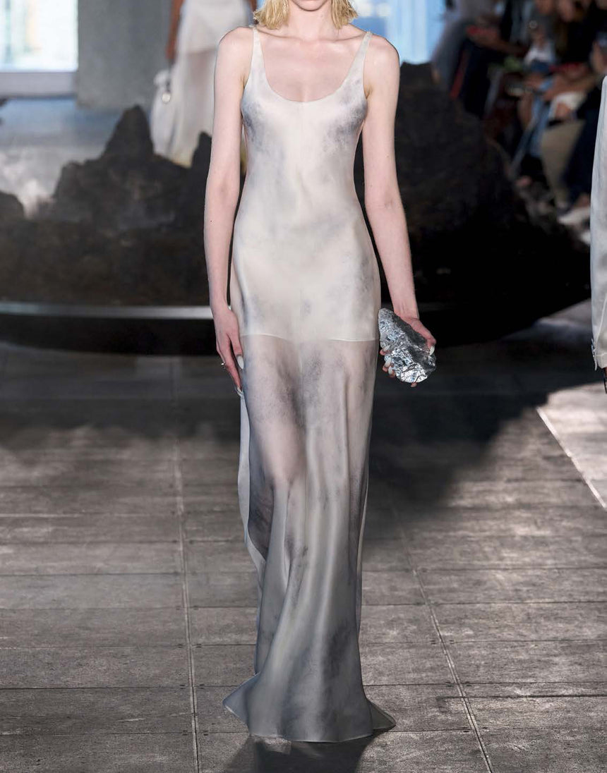 SILK BIAS SLIP DRESS - ASH WHITE