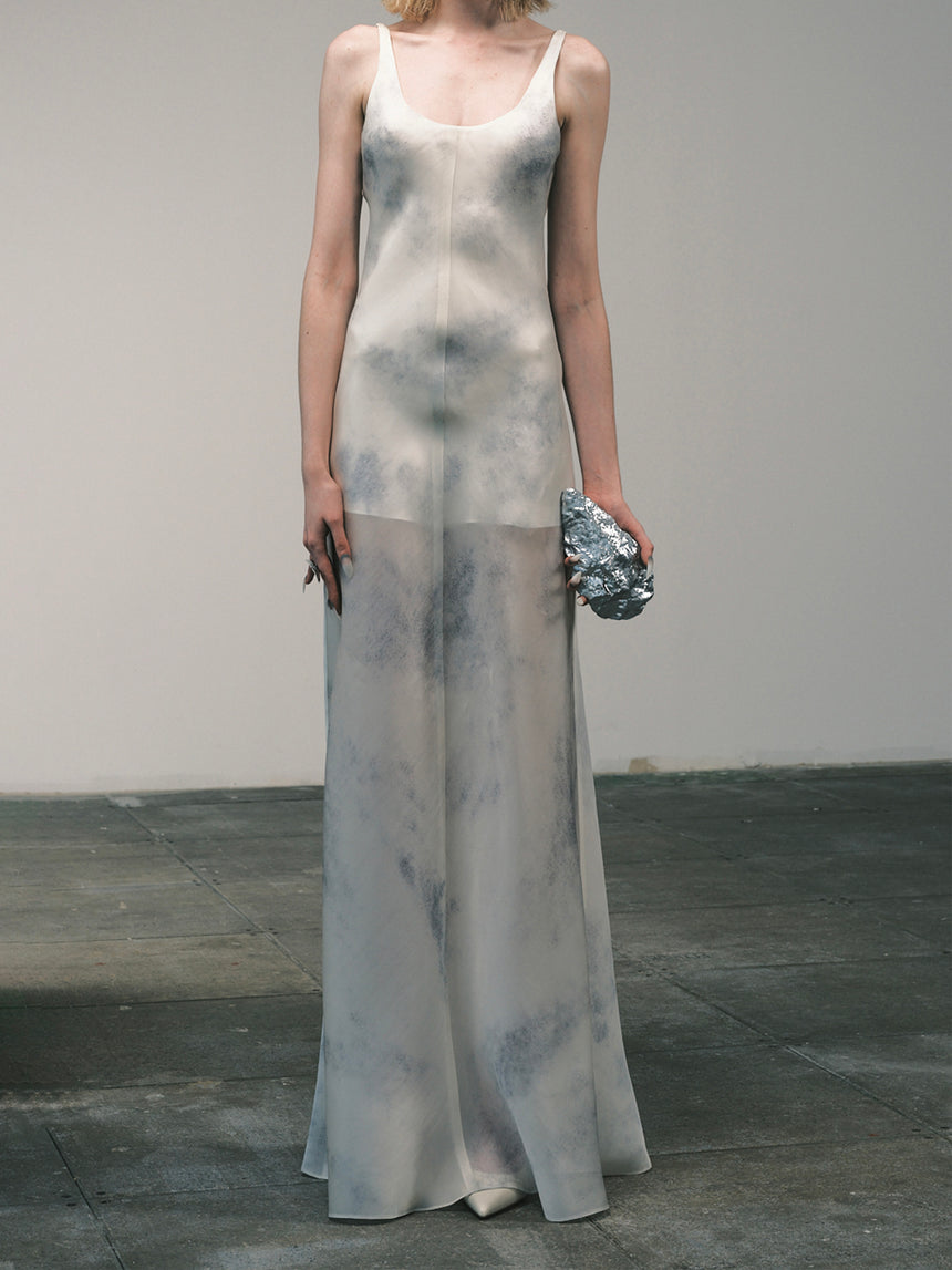 SILK BIAS SLIP DRESS - ASH WHITE