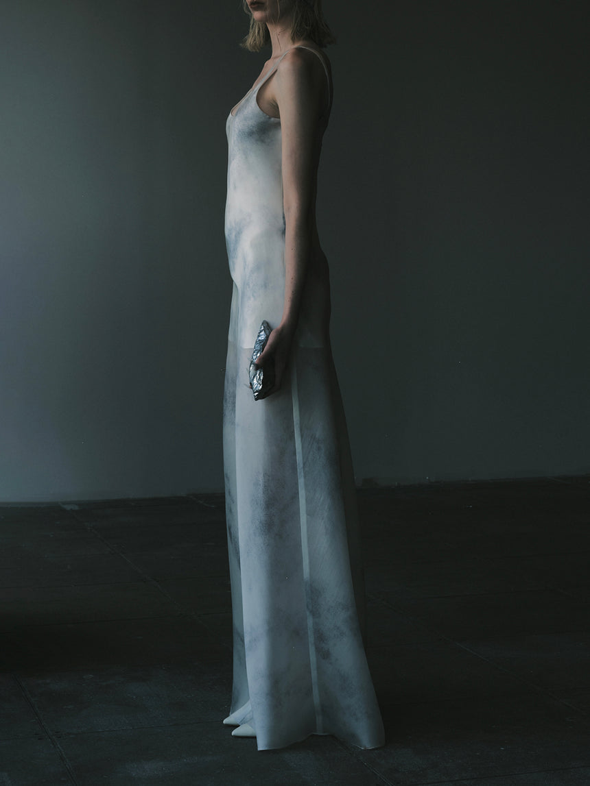 SILK BIAS SLIP DRESS - ASH WHITE