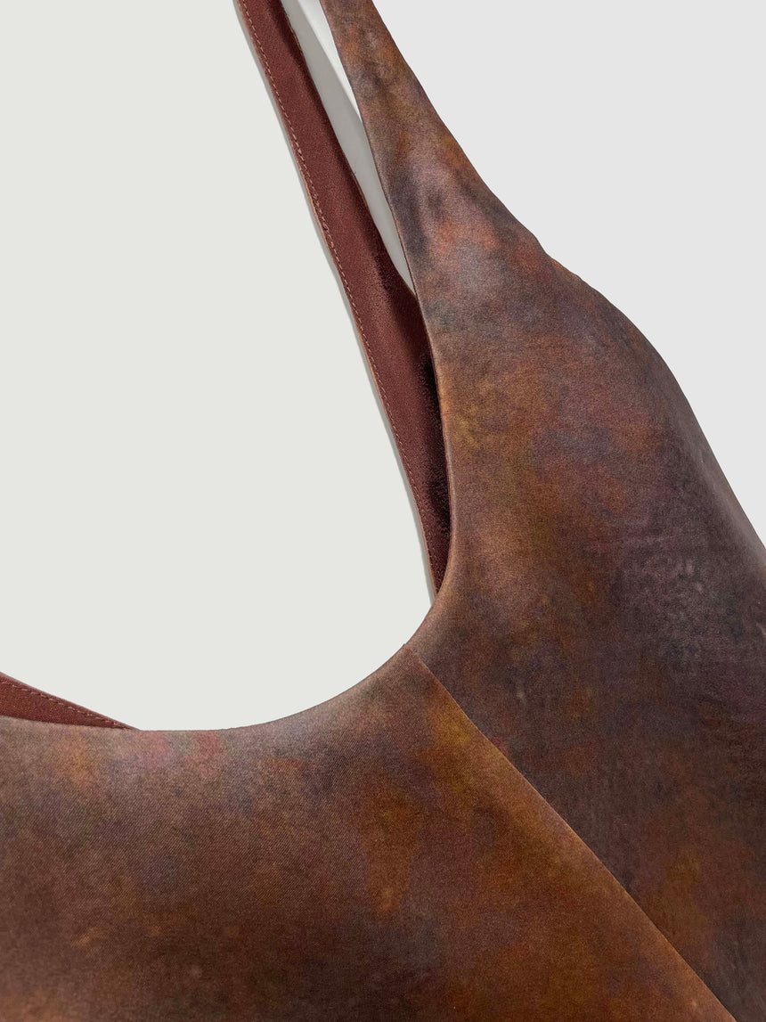SILK BIAS SLIP DRESS - RUST BROWN