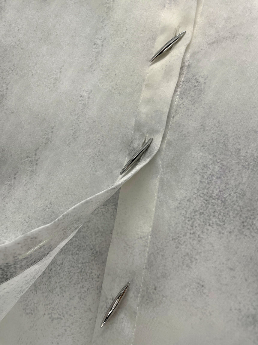 SILK SATIN ORGANZA STITCHES WRAP SHIRT - ASH WHITE