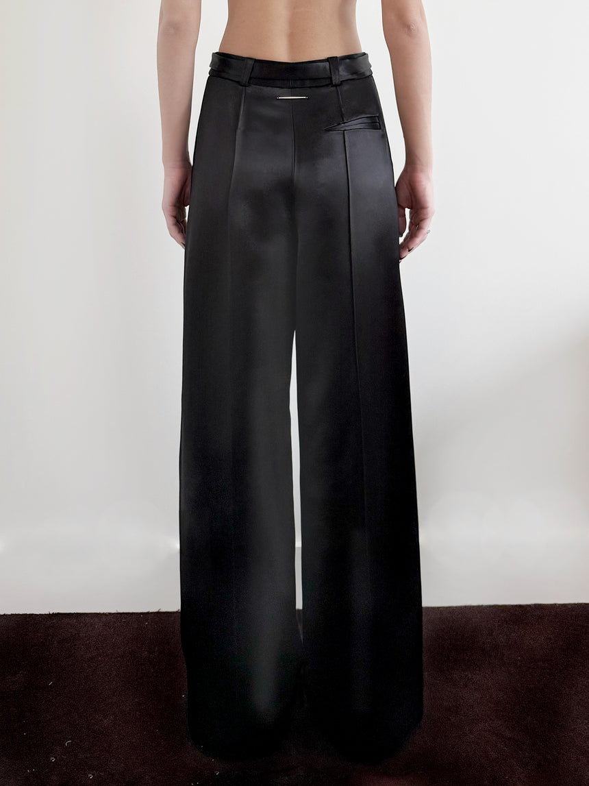 LIQUID SATIN TROUSERS WITH PIERCED BELT BUCKLE - BLACK