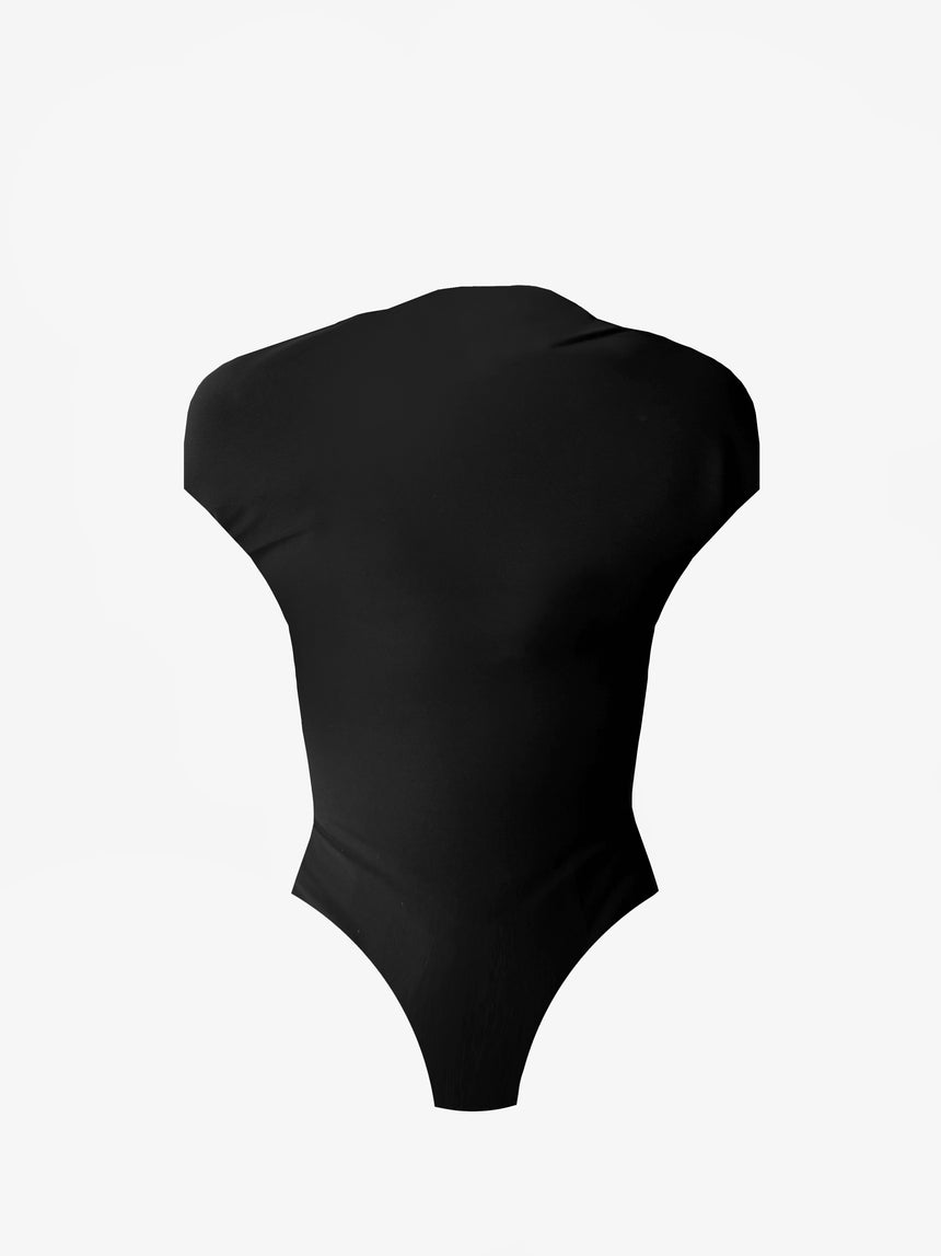 (SS26 PRE-ORDER) LOGO TAG SEMI-MOCK NECK TOP BODYSUIT - BLACK