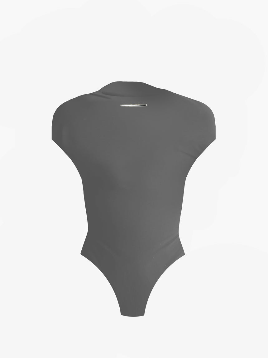 (SS26 PRE-ORDER) LOGO TAG SEMI-MOCK NECK TOP BODYSUIT - GREY