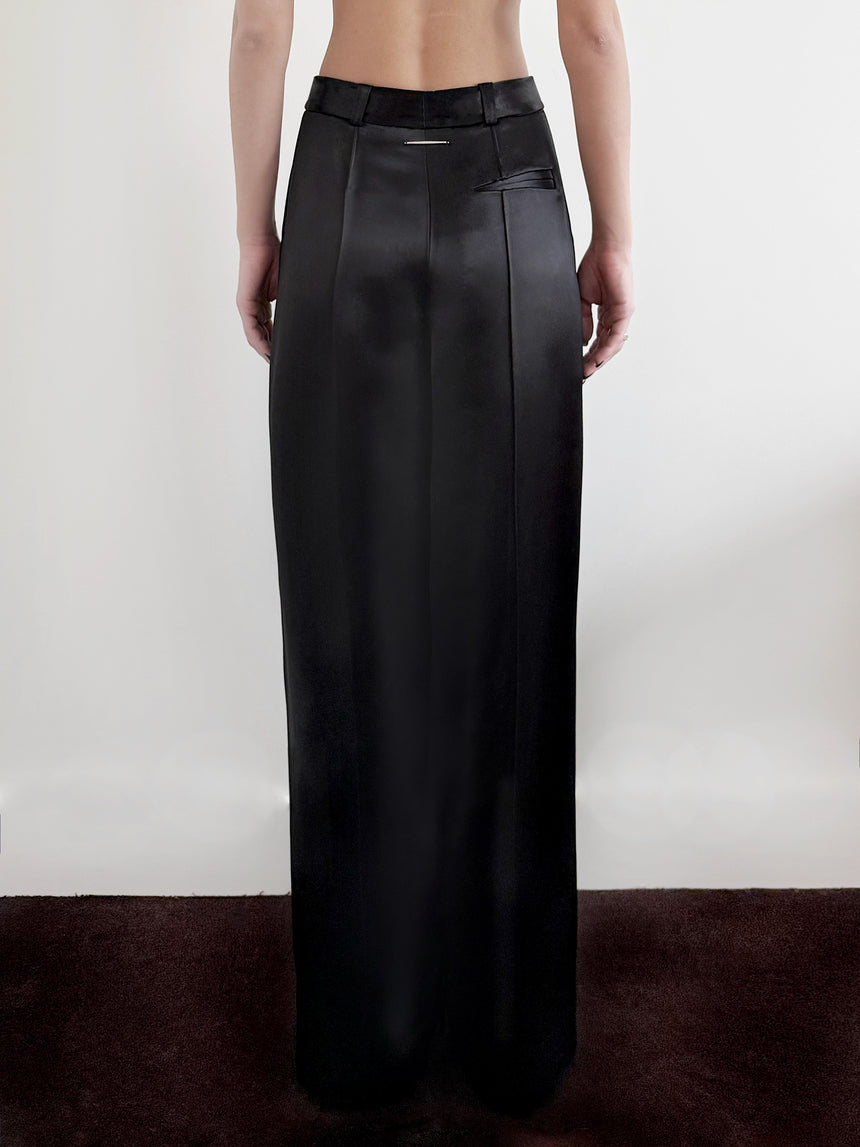 LIQUID SATIN PILLAR MAXI SKIRT - BLACK LIQUID