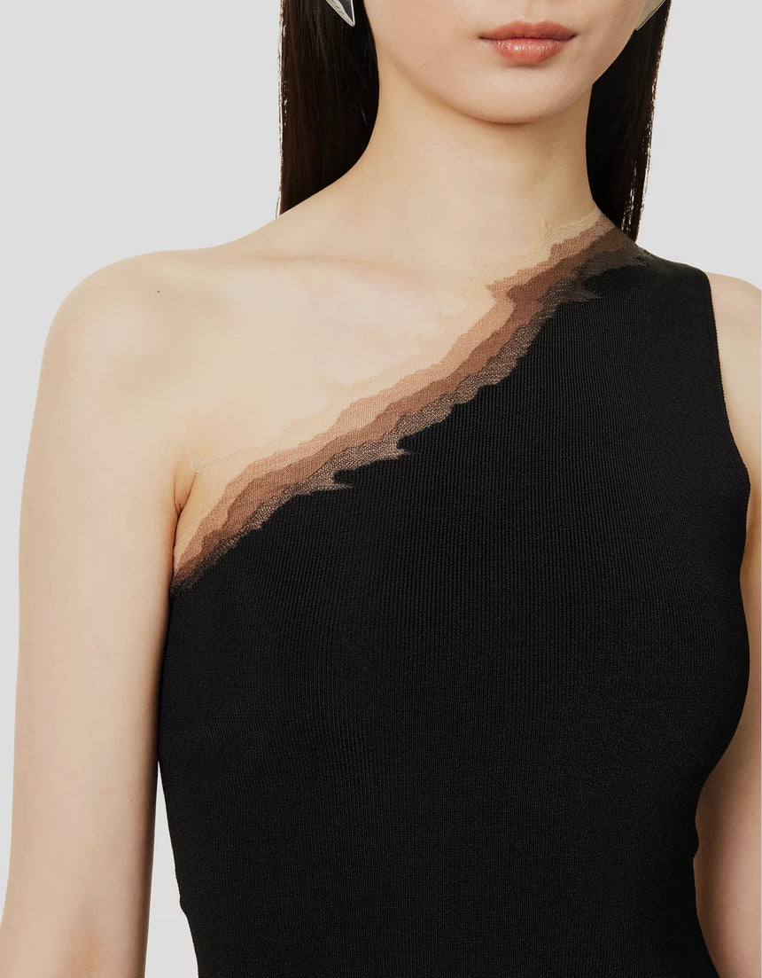 FLAME ONE SHOULDER TOP - BLACK FLAME