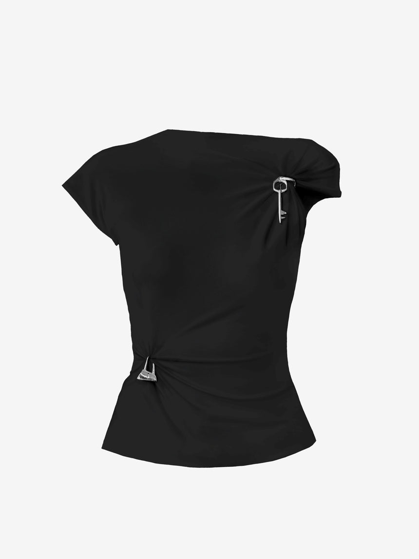 (SS26 PRE-ORDER) RELIC CHARMS MOCK NECK TOP - BLACK