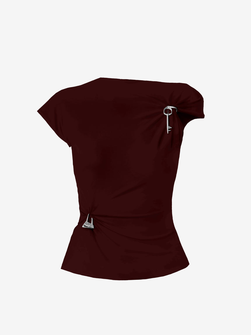(SS26 PRE-ORDER) RELIC CHARMS MOCK NECK TOP - BURGUNDY