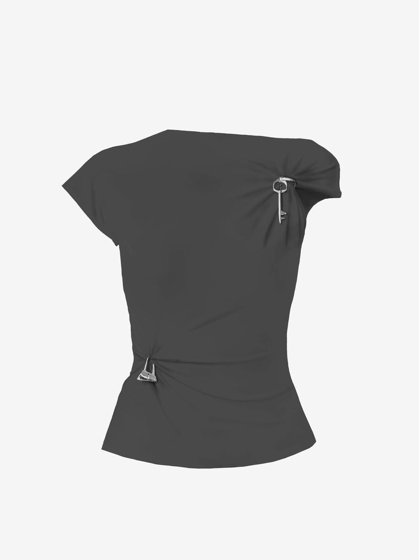 (SS26 PRE-ORDER) RELIC CHARMS MOCK NECK TOP - GREY