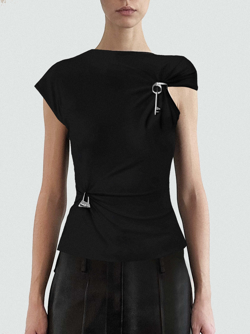 (SS26 PRE-ORDER) RELIC CHARMS MOCK NECK TOP - BLACK