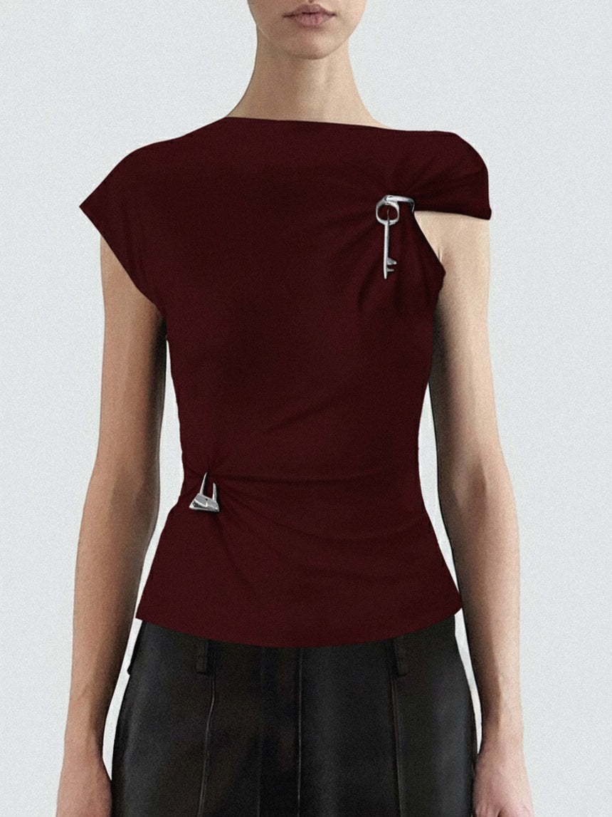 (SS26 PRE-ORDER) RELIC CHARMS MOCK NECK TOP - BURGUNDY