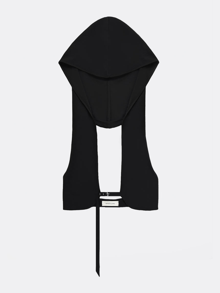 (SS26 PRE-ORDER) BELTED HOOD BRALETTE - BLACK