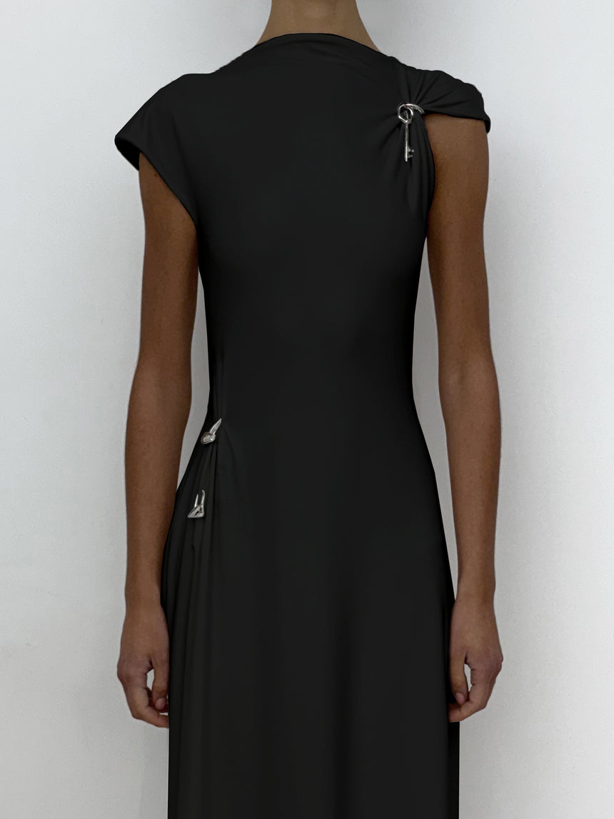 (SS26 PRE-ORDER) RELIC CHARMS MAXI SLIT DRESS - BLACK