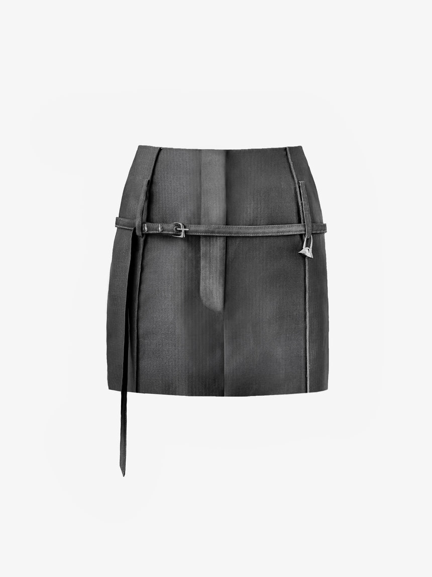 (SS26 PRE-ORDER) RELICS BELTED MINI SKIRT IN WOOL SILK