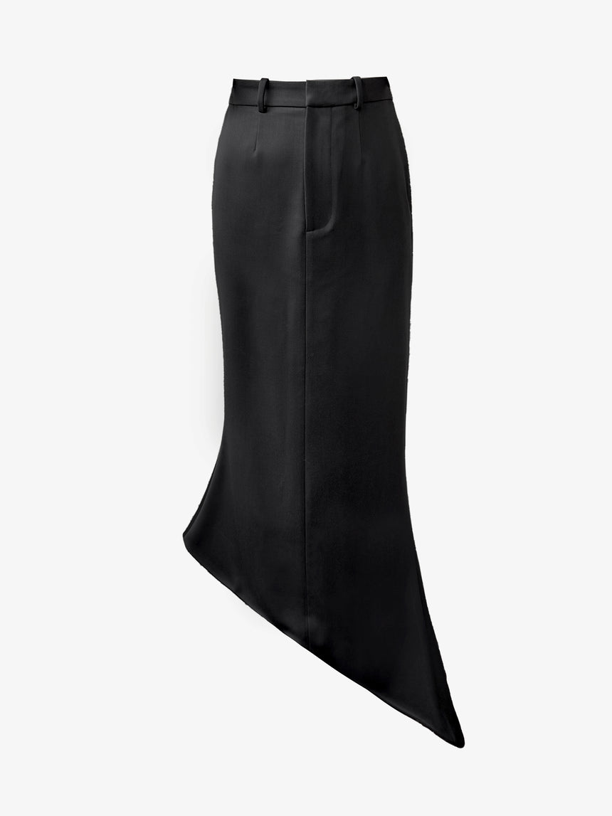 (SS26 PRE-ORDER) TAILORED ANGULAR MIDI SKIRT - BLACK