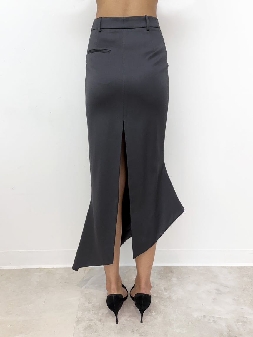 (SS26 PRE-ORDER) TAILORED ANGULAR MIDI SKIRT - GREY