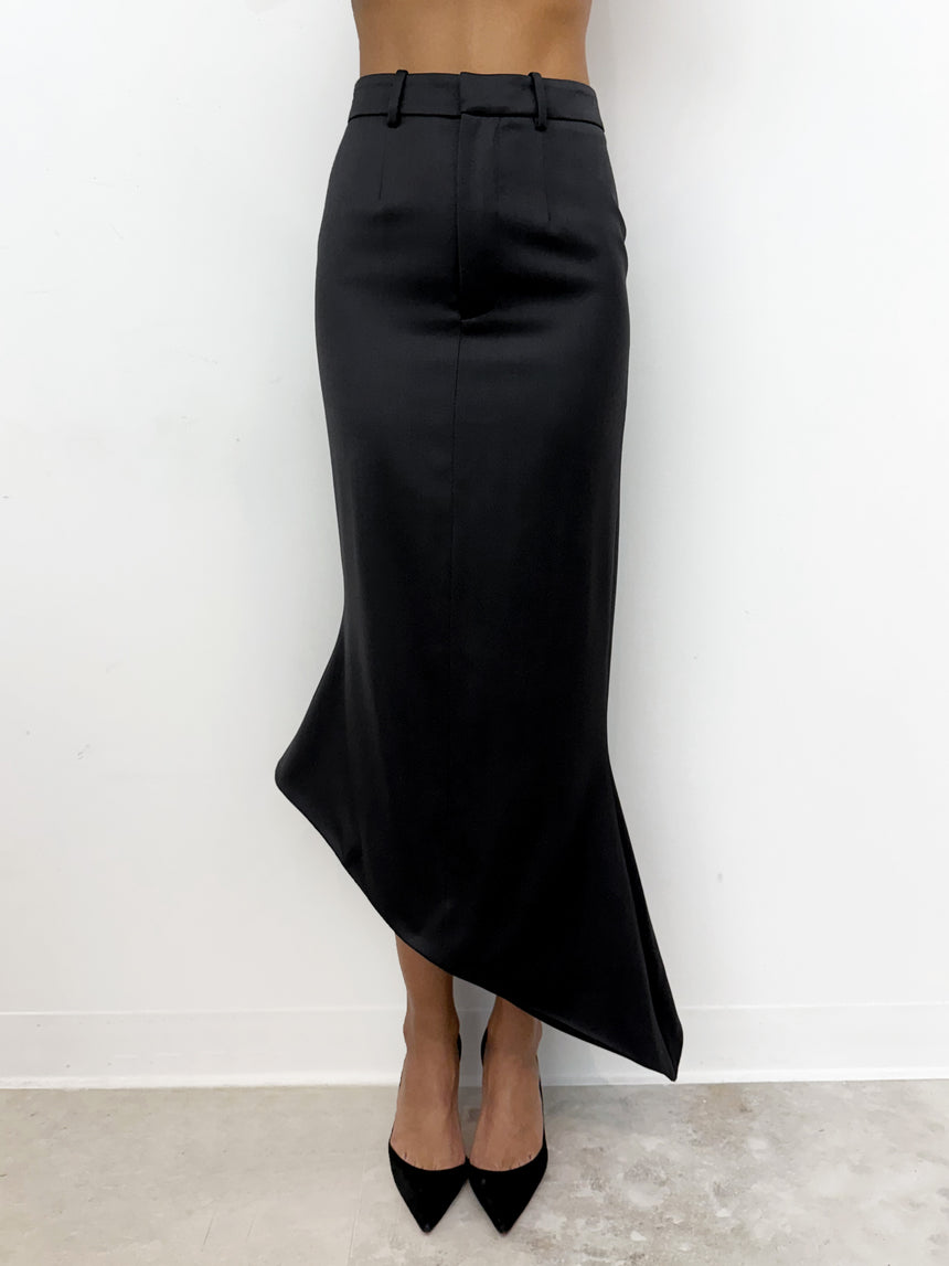 (SS26 PRE-ORDER) TAILORED ANGULAR MIDI SKIRT - BLACK