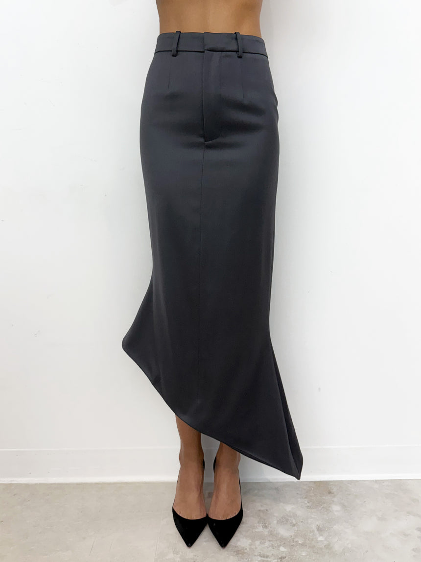 (SS26 PRE-ORDER) TAILORED ANGULAR MIDI SKIRT - GREY