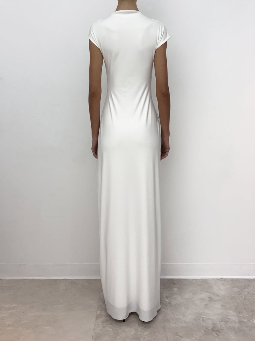 (SS26 PRE-ORDER) RELIC CHARMS MAXI SLIT DRESS - WHITE