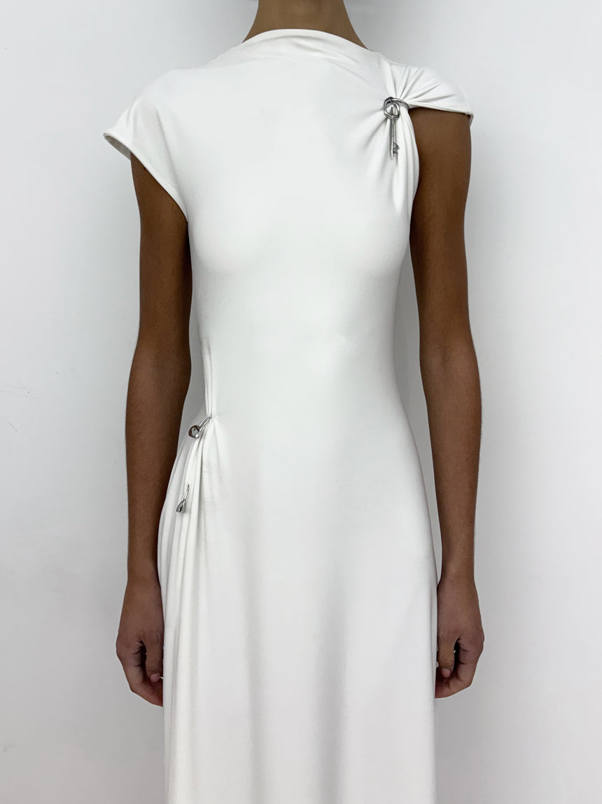 (SS26 PRE-ORDER) RELIC CHARMS MAXI SLIT DRESS - WHITE