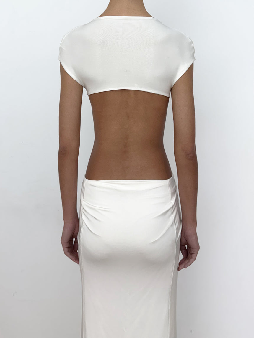 (SS26 PRE-ORDER) RELIC CHARMS BELT CINCHED MAXI DRESS - WHITE