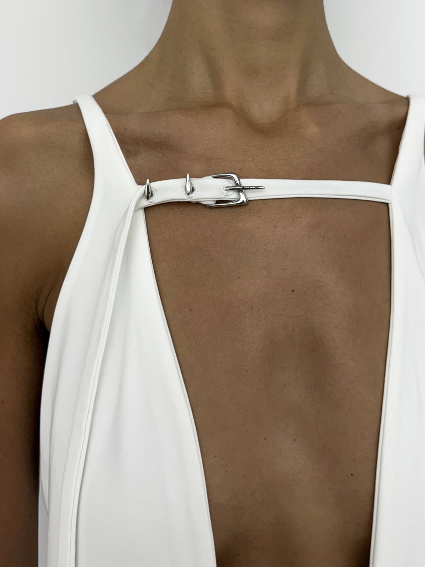 (SS26 PRE-ORDER) BELTED MAXI PILLAR DRESS - WHITE