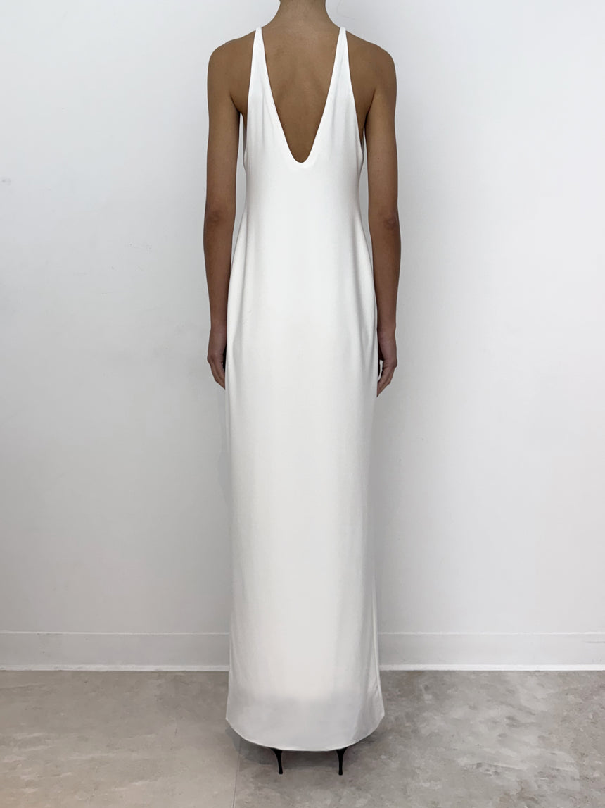 (SS26 PRE-ORDER) BELTED MAXI PILLAR DRESS - WHITE