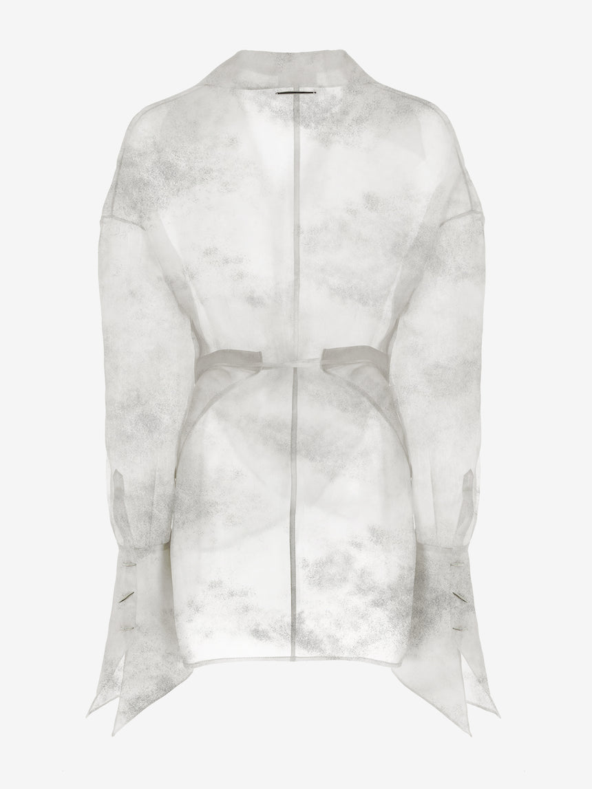 SILK SATIN ORGANZA STITCHES WRAP SHIRT - ASH WHITE