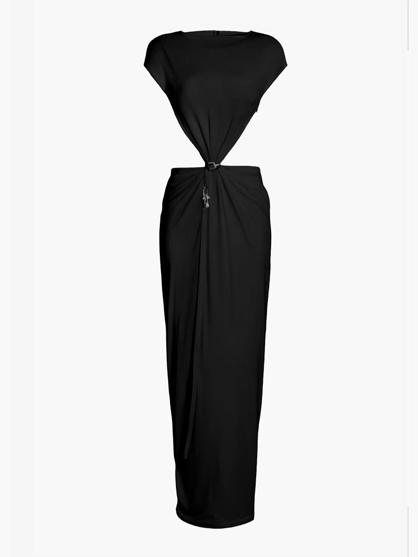 (SS26 PRE-ORDER) RELIC CHARMS BELT CINCHED MAXI DRESS - BLACK