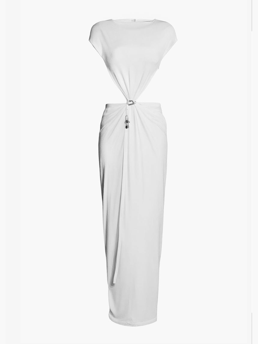 (SS26 PRE-ORDER) RELIC CHARMS BELT CINCHED MAXI DRESS - WHITE