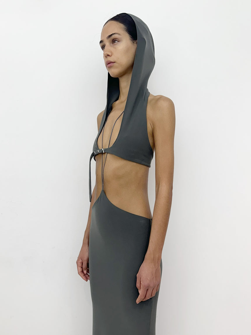 (SS26 PRE-ORDER) BELTED HOOD BRALETTE - GREY