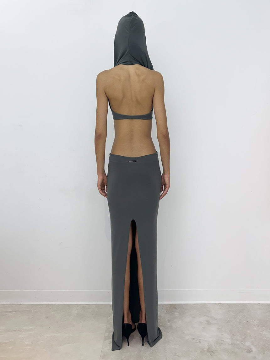 (SS26 PRE-ORDER) BELTED HOOD BRALETTE - GREY